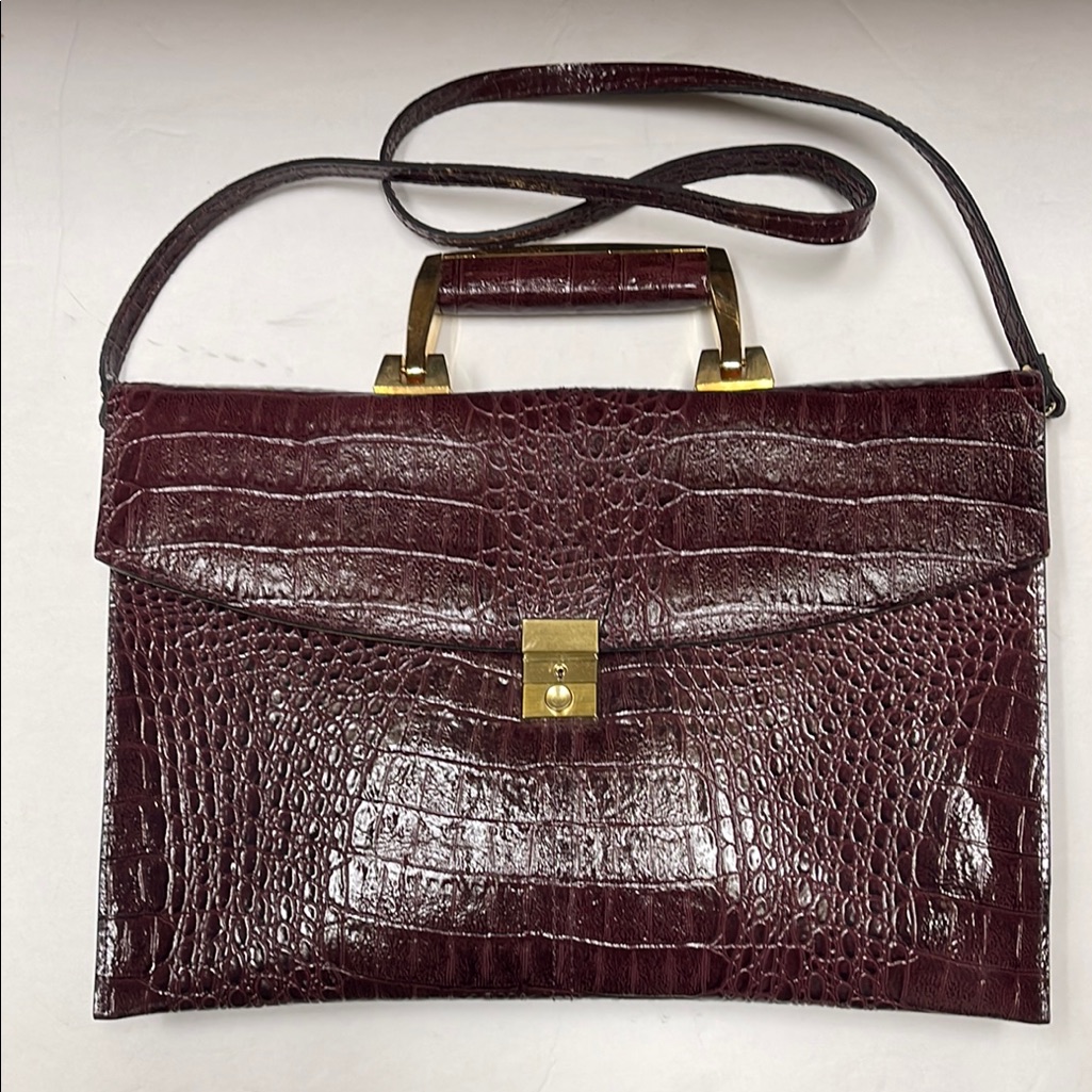 Elegant Burgundy Genuine Alligator Leather Handbag